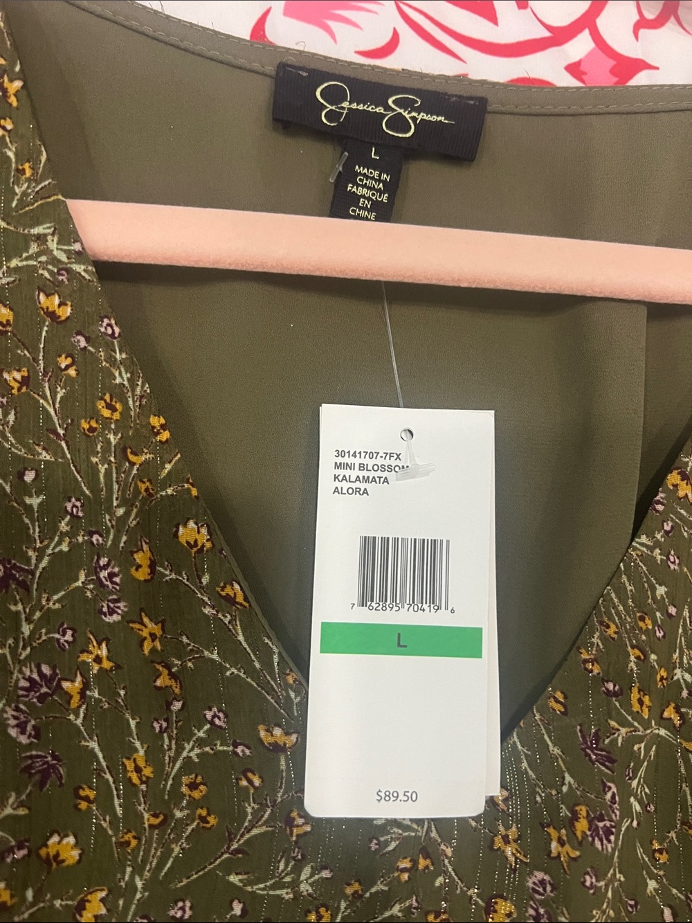 Jessica Simpson new dress Olive Green Floral V-Neck Tiered Dress - Picture 2 of 2